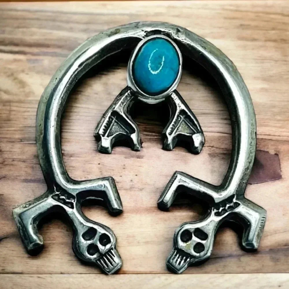 Vintage Native American Kachina Turquoise Navajo Sterling Silver Pendant
